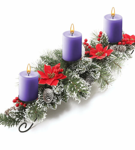 [Like New] 30" Artificial Christmas Centerpiece Red Flowers Berries Pinecones 3 Candle