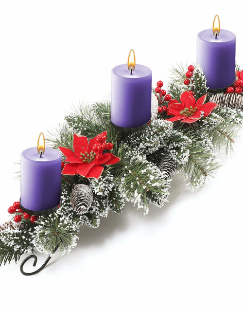 Load image into Gallery viewer, [Like New] 30" Artificial Christmas Centerpiece Red Flowers Berries Pinecones 3 Candle
