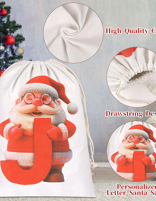 Load image into Gallery viewer, CCINEE Canvas Santa Sack Personalized Letter J Drawstring Red 27x20in

