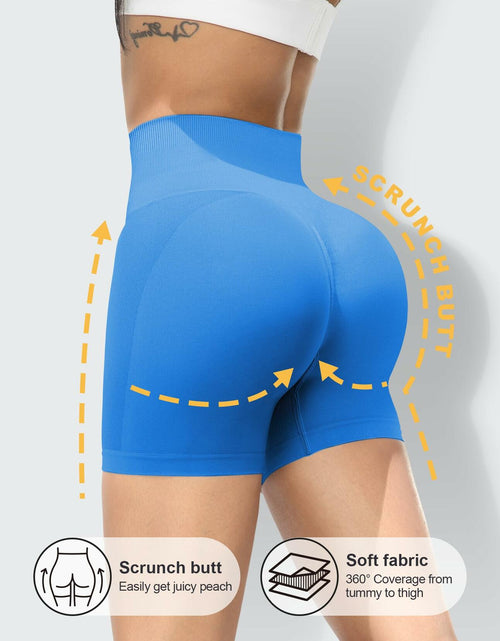 Load image into Gallery viewer, HIGORUN Women's High Waisted Seamless Workout Shorts Dark Blue Size L
