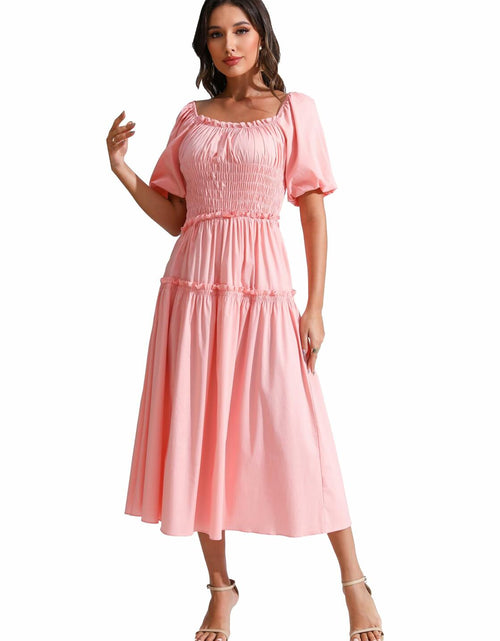 Load image into Gallery viewer, Love Welove Fashion Women's Formal Midi Puff Sleeve Dress Pastel Pink
