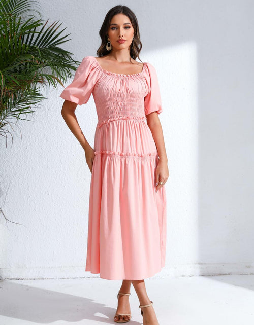 Load image into Gallery viewer, Love Welove Fashion Women's Formal Midi Puff Sleeve Dress Pastel Pink
