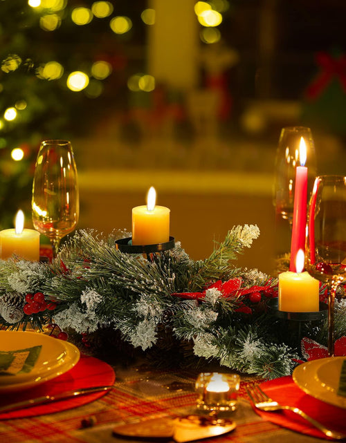 Load image into Gallery viewer, [Like New] 30" Artificial Christmas Centerpiece Red Flowers Berries Pinecones 3 Candle
