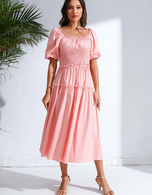 Load image into Gallery viewer, Love Welove Fashion Women's Formal Midi Puff Sleeve Dress Pastel Pink
