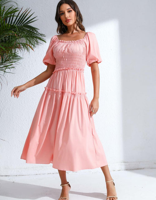 Load image into Gallery viewer, Love Welove Fashion Women's Formal Midi Puff Sleeve Dress Pastel Pink
