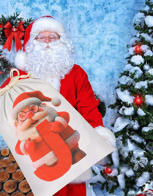 Load image into Gallery viewer, CCINEE Canvas Santa Sack Personalized Letter J Drawstring Red 27x20in
