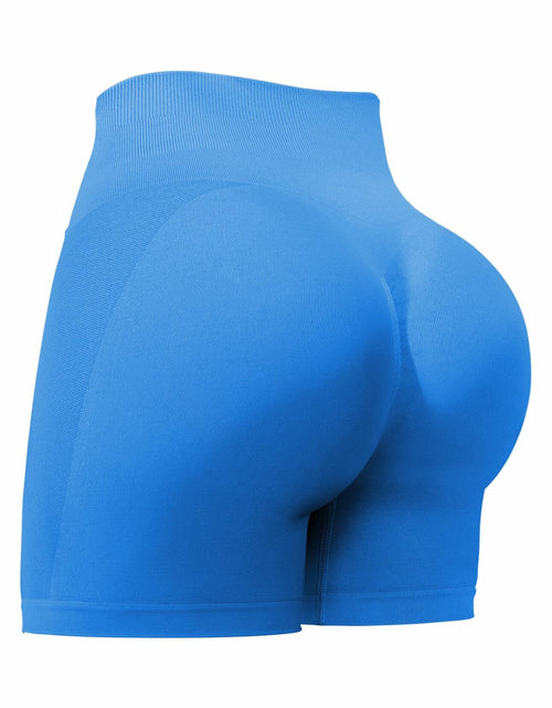 Load image into Gallery viewer, HIGORUN Women's High Waisted Seamless Workout Shorts Dark Blue Size L
