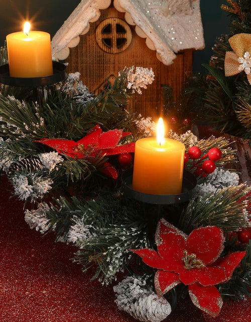 Load image into Gallery viewer, [Like New] 30" Artificial Christmas Centerpiece Red Flowers Berries Pinecones 3 Candle

