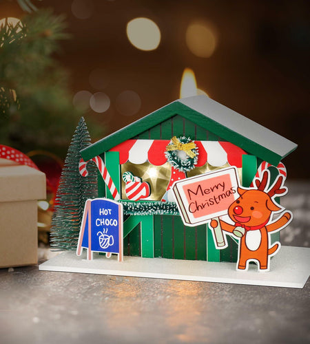 [Like New] Zqoyn LED Christmas Village House Decor Set Deer Indoor Table Decor