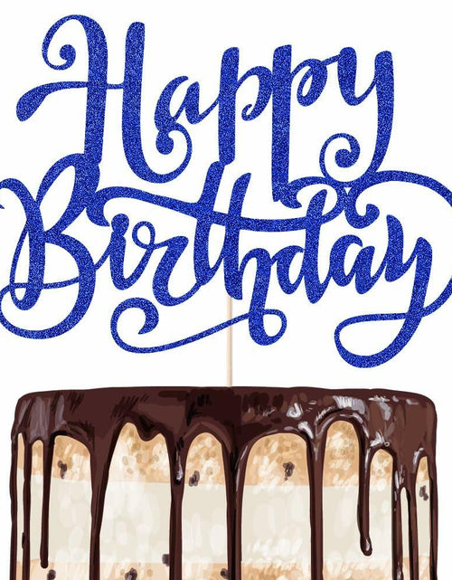Load image into Gallery viewer, Handmade Flash Happy Birthday Cake Topper Black Birthday Party Decor
