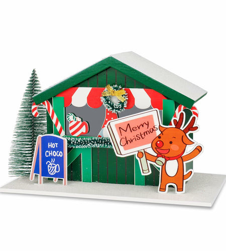 [Like New] Zqoyn LED Christmas Village House Decor Set Deer Indoor Table Decor