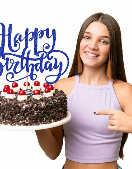 Load image into Gallery viewer, Handmade Flash Happy Birthday Cake Topper Black Birthday Party Decor
