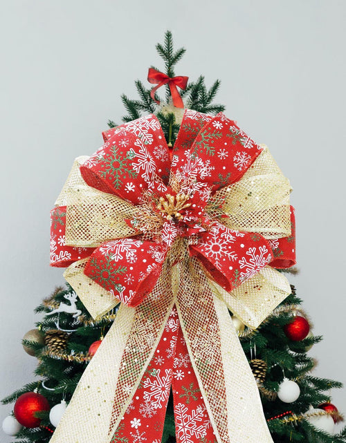Load image into Gallery viewer, Filltown Christmas Tree Topper Bow 53x13 Inch Red &amp; Gold Xmas Ornament
