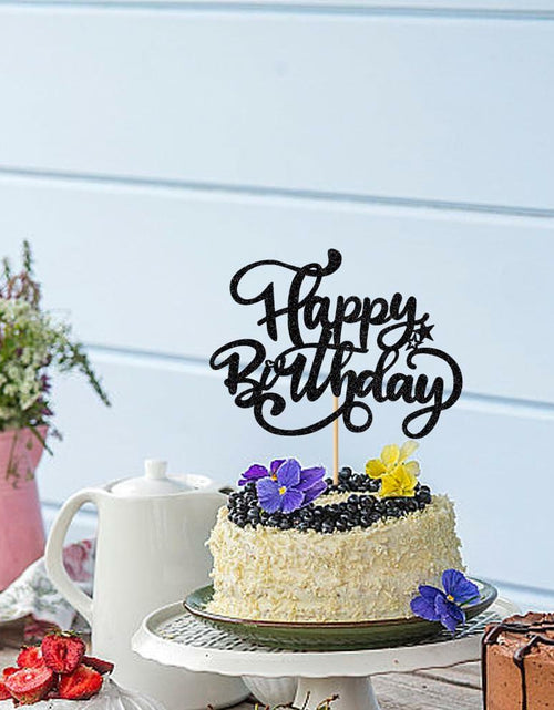 Load image into Gallery viewer, [Like_new] Crseniny Happy Birthday Cake Topper Black Glitter Party Decoration Black
