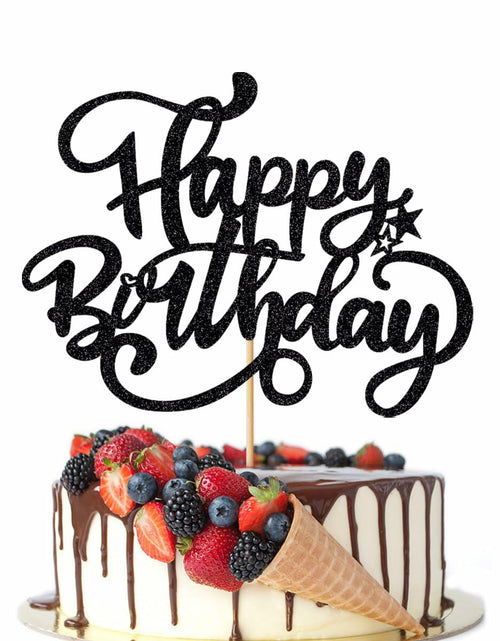 Load image into Gallery viewer, [Like_new] Crseniny Happy Birthday Cake Topper Black Glitter Party Decoration Black
