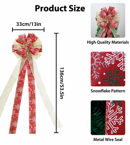 Filltown Christmas Tree Topper Bow 53x13 Inch Red & Gold Xmas Ornament