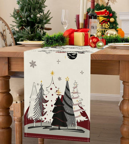ARGOOFG Christmas Trees Table Runner Burgundy 13x72 Inch Seasonal Holiday