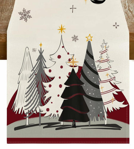 ARGOOFG Christmas Trees Table Runner Burgundy 13x72 Inch Seasonal Holiday