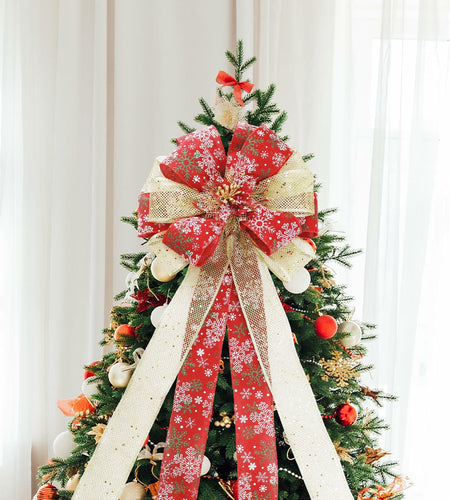 Filltown Christmas Tree Topper Bow 53x13 Inch Red & Gold Xmas Ornament