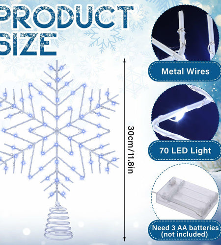 [Like_new] VIHOSE 12" Lighted Snowflake Christmas Tree Topper Metal Battery Operated
