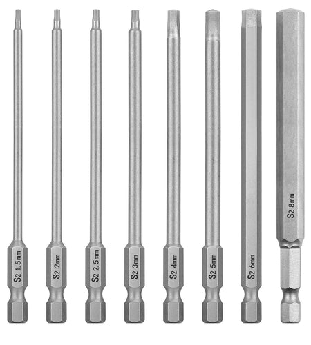 WEALD TRIBE 8pc 1/4" Hex Metric Screwdriver Bit Set S2 Steel Magnetic 4 Inch
