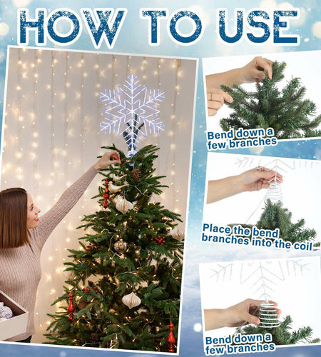 [Like_new] VIHOSE 12" Lighted Snowflake Christmas Tree Topper Metal Battery Operated