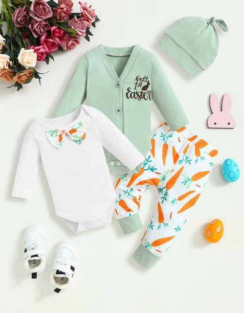 Load image into Gallery viewer, FoWear Baby Boy Easter Outfit Romper &amp; Carrot Print Pants 4PCS Size 3-6M
