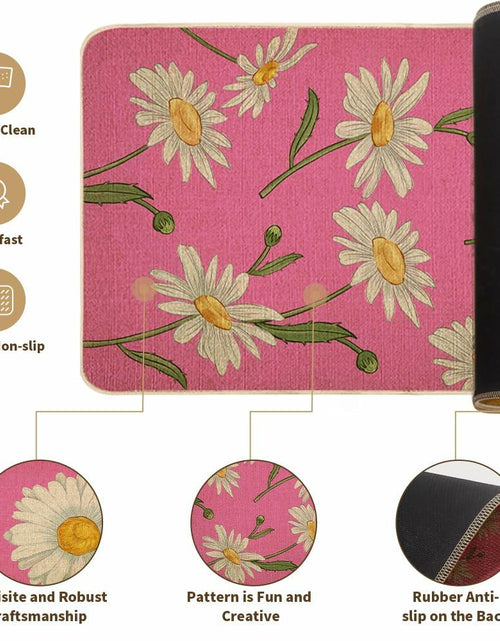 Load image into Gallery viewer, Spring Kitchen Mats Set of 2 Floral Daisy Rugs Pink 17x29 &amp; 17x47 Inch
