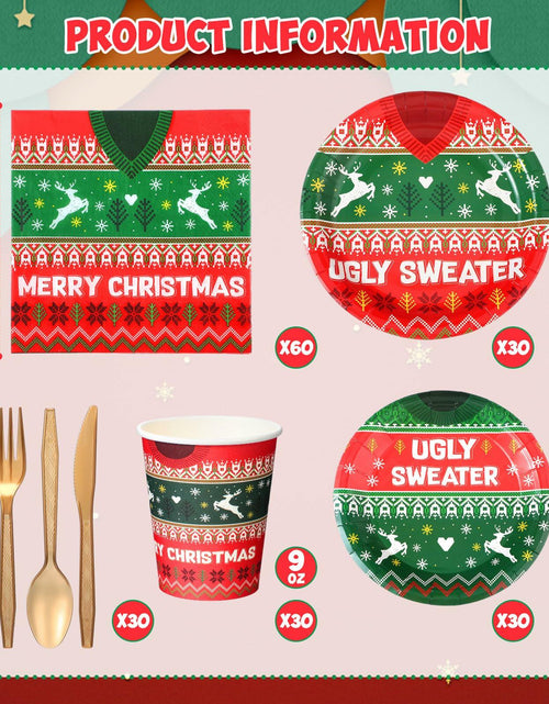 Load image into Gallery viewer, Yaomiao 180 Pcs Xmas Ugly Sweater Party Supplies Set Vintage Plates Cups Napkins
