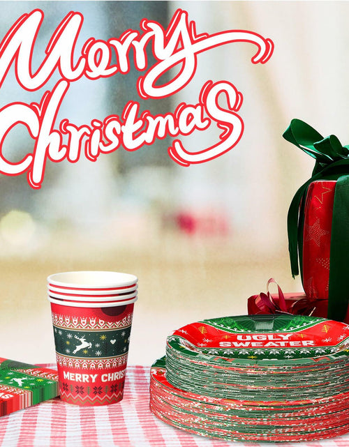 Load image into Gallery viewer, Yaomiao 180 Pcs Xmas Ugly Sweater Party Supplies Set Vintage Plates Cups Napkins
