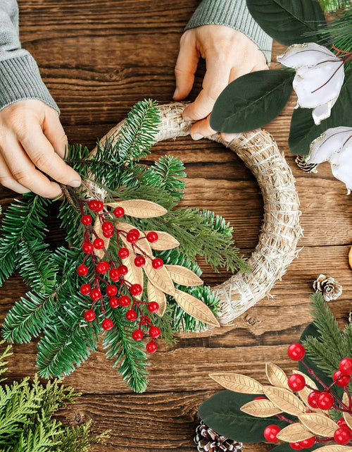 Load image into Gallery viewer, 24 Pcs Artificial Christmas Magnolia Pine Berry Stems Red Glitter
