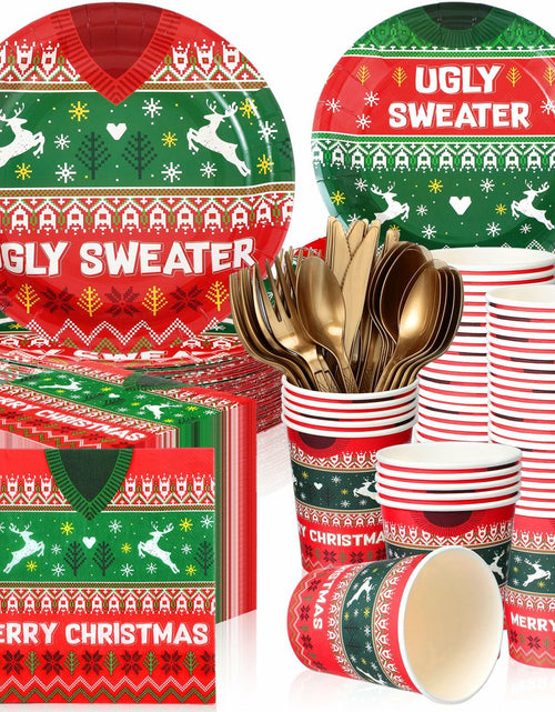 Load image into Gallery viewer, Yaomiao 180 Pcs Xmas Ugly Sweater Party Supplies Set Vintage Plates Cups Napkins
