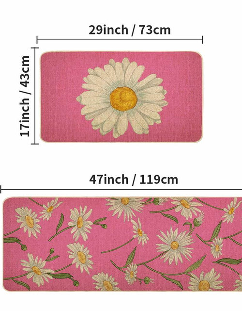 Load image into Gallery viewer, Spring Kitchen Mats Set of 2 Floral Daisy Rugs Pink 17x29 &amp; 17x47 Inch

