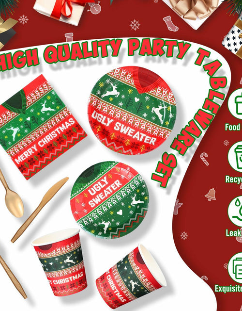 Load image into Gallery viewer, Yaomiao 180 Pcs Xmas Ugly Sweater Party Supplies Set Vintage Plates Cups Napkins
