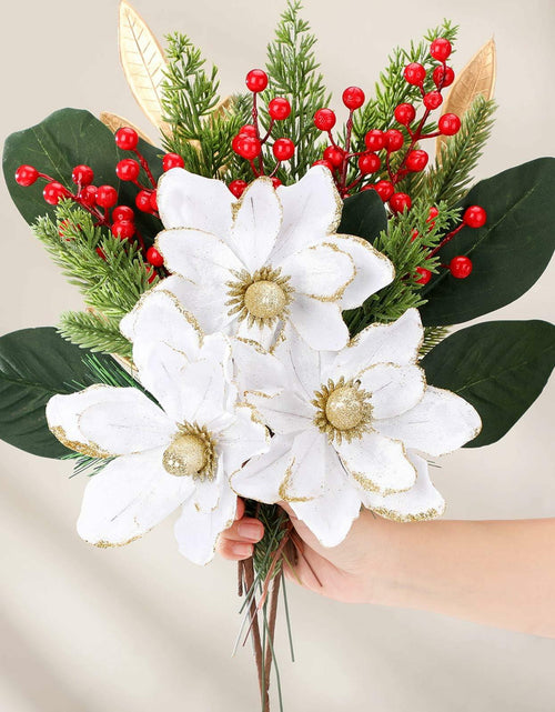 Load image into Gallery viewer, 24 Pcs Artificial Christmas Magnolia Pine Berry Stems Red Glitter
