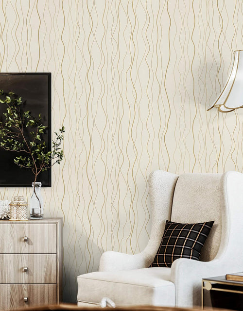 Load image into Gallery viewer, Dimoon Grasscloth Peel Stick Wallpaper 78.7x17.3in Blue Golden Linen Texture

