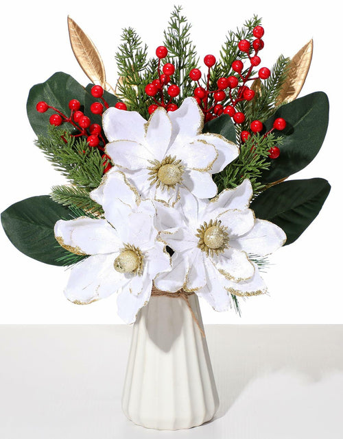 Load image into Gallery viewer, 24 Pcs Artificial Christmas Magnolia Pine Berry Stems Red Glitter
