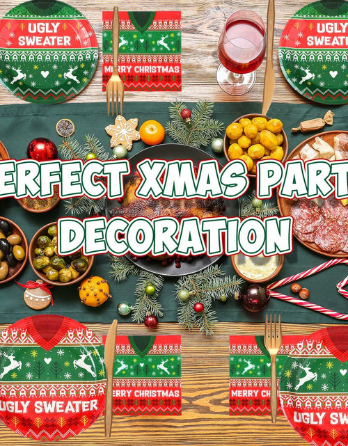 Load image into Gallery viewer, Yaomiao 180 Pcs Xmas Ugly Sweater Party Supplies Set Vintage Plates Cups Napkins
