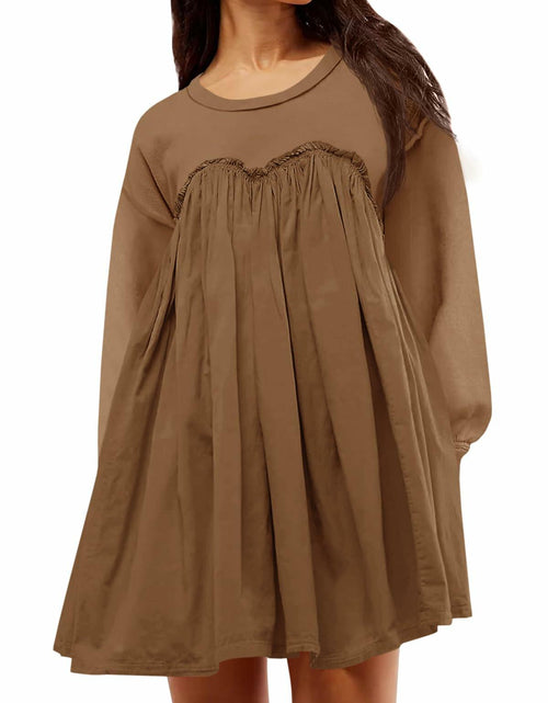 Load image into Gallery viewer, Wenrine Womens Long Sleeve Patchwork Sweatshirt Dress Mini Coffee M
