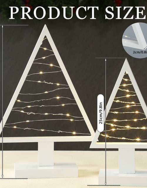 Load image into Gallery viewer, Cinnvoice Wood Christmas Tree with Lights Set of 2 White 13.4" &amp; 9.8"
