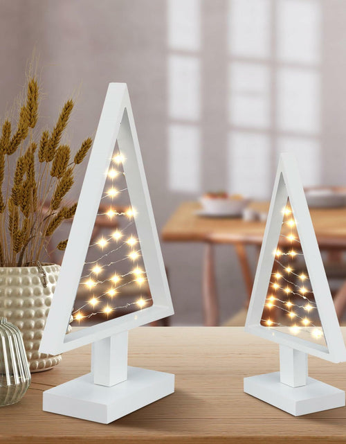 Load image into Gallery viewer, Cinnvoice Wood Christmas Tree with Lights Set of 2 White 13.4" &amp; 9.8"
