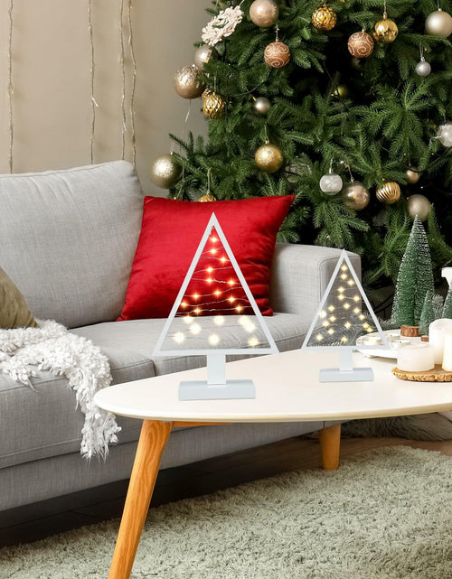 Load image into Gallery viewer, Cinnvoice Wood Christmas Tree with Lights Set of 2 White 13.4" &amp; 9.8"
