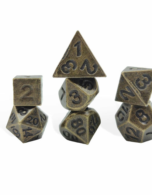 Load image into Gallery viewer, SIMXEHAY Mini Metal DND Dice Set Stainless Steel Case Antique Bronze Black
