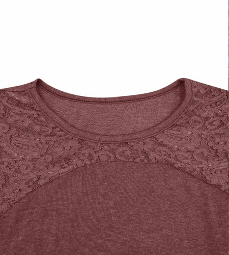 Uincloset Women's Long Sleeve Lace Crochet Tunic Blouse Wine Red Size XXL