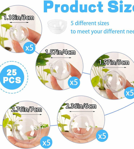 [Like New] Ranchbtn Clear Plastic Fillable Ornaments 25 Pcs 5 Sizes Transparent DIY