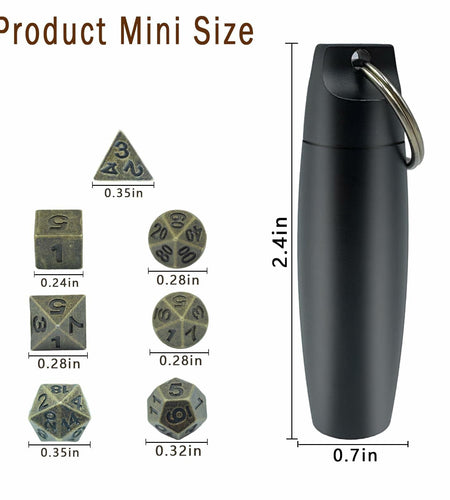 SIMXEHAY Mini Metal DND Dice Set Stainless Steel Case Antique Bronze Black