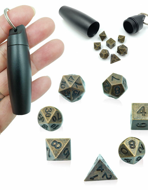Load image into Gallery viewer, SIMXEHAY Mini Metal DND Dice Set Stainless Steel Case Antique Bronze Black
