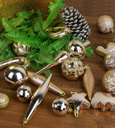AUXO-FUN 54 Pc Christmas Ornaments Baubles Tree Decoration Champagne Gift Box