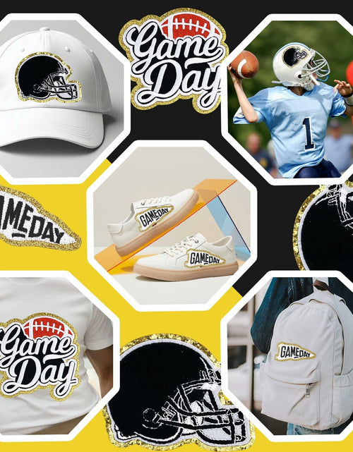 Load image into Gallery viewer, Tmtains 6Pcs Game Day Embroidered Iron-On Patches Football Helmets Black
