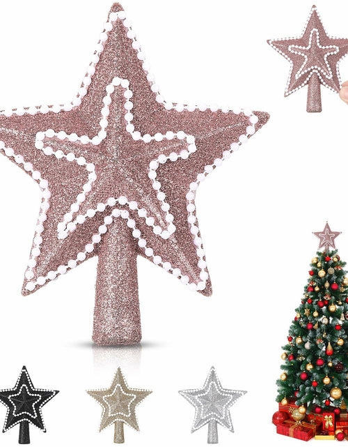 Load image into Gallery viewer, [Like New] Hollowfly Glitter Mini Star Christmas Tree Topper Rose Gold 4 Inch
